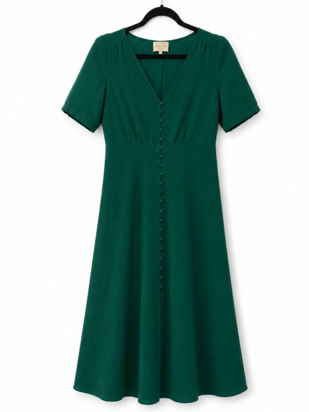 Sézane Emerald Green Button-Front Midi Dress - Picture 2 of 7